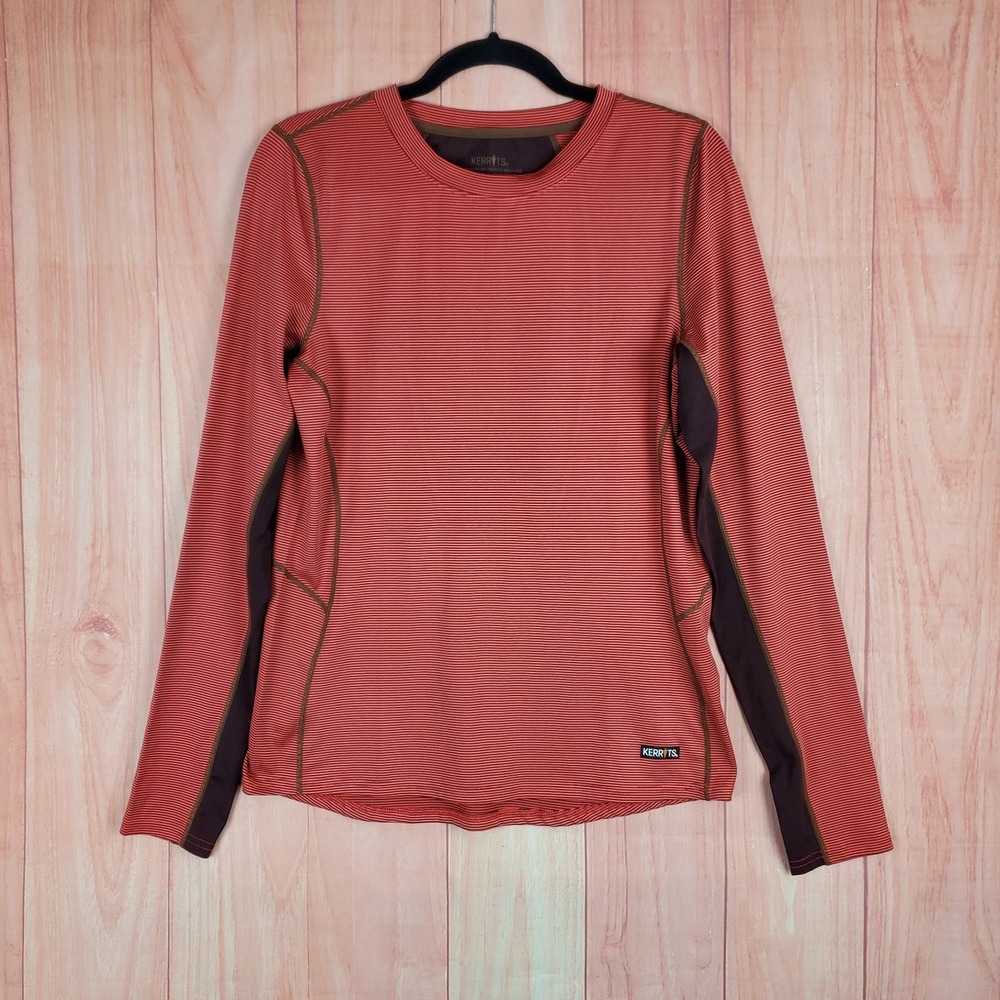 Kerrits Base Layer Women Shirt Medium Reddish Orange Striped Polyester Crew Neck